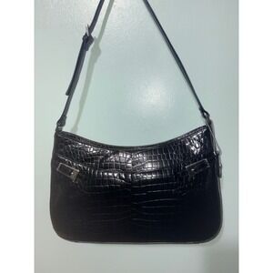 Etienne Aigner Black Croc Embossed Genuine Leather Shoulder Bag